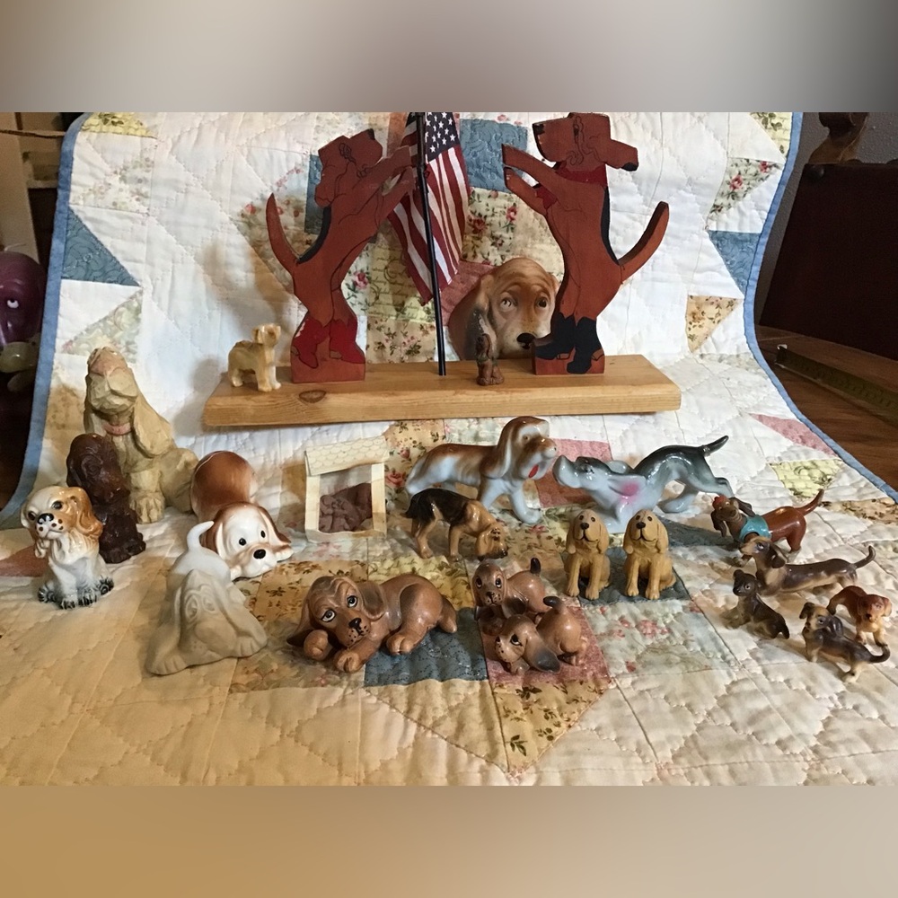 Large lot of dog, hound collectables antique figures